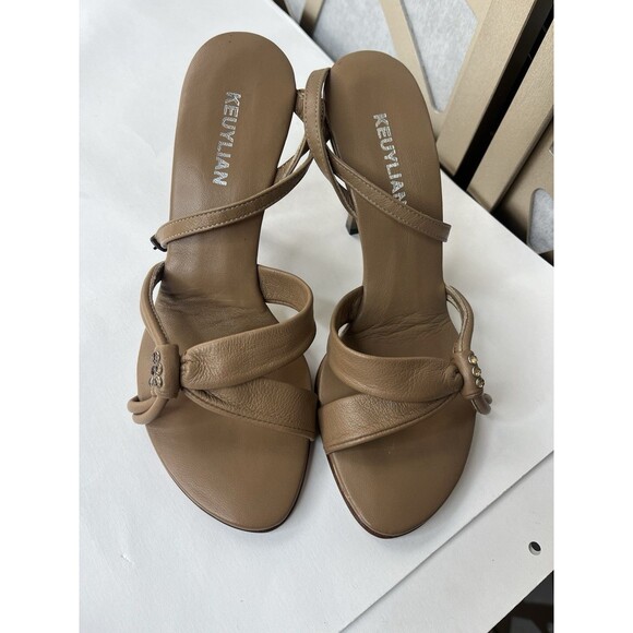 New Keuyluan Coffee Soft Leather High Heels Shoes Sandals Made Italy Sz 38 Us 7 - Picture 3 of 7